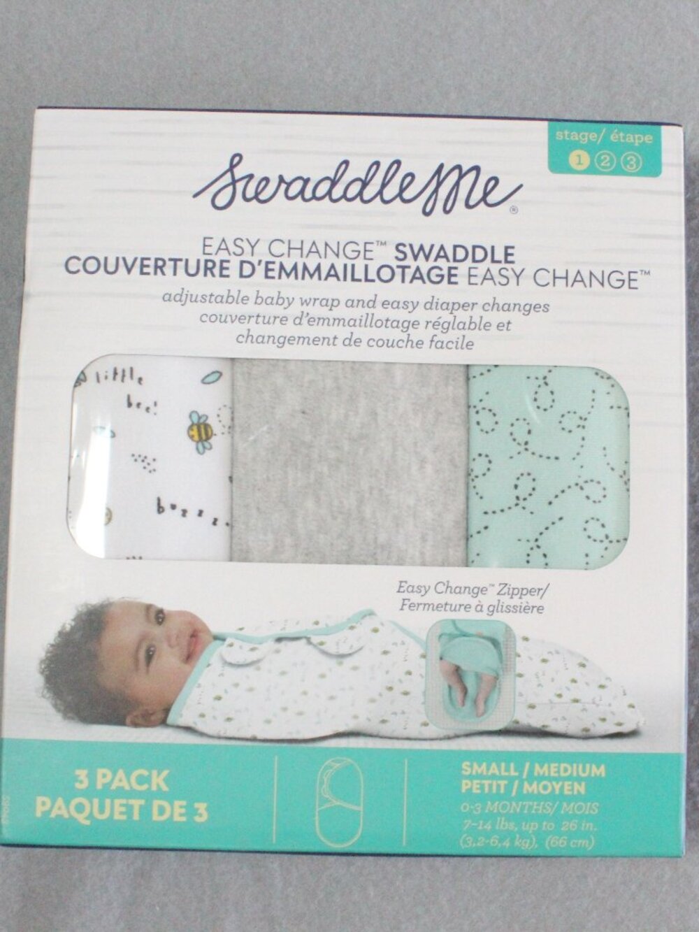 SwaddleMe Easy Change Swaddle 3 Pack Little Bees Small Medium 0-3 Months NEW